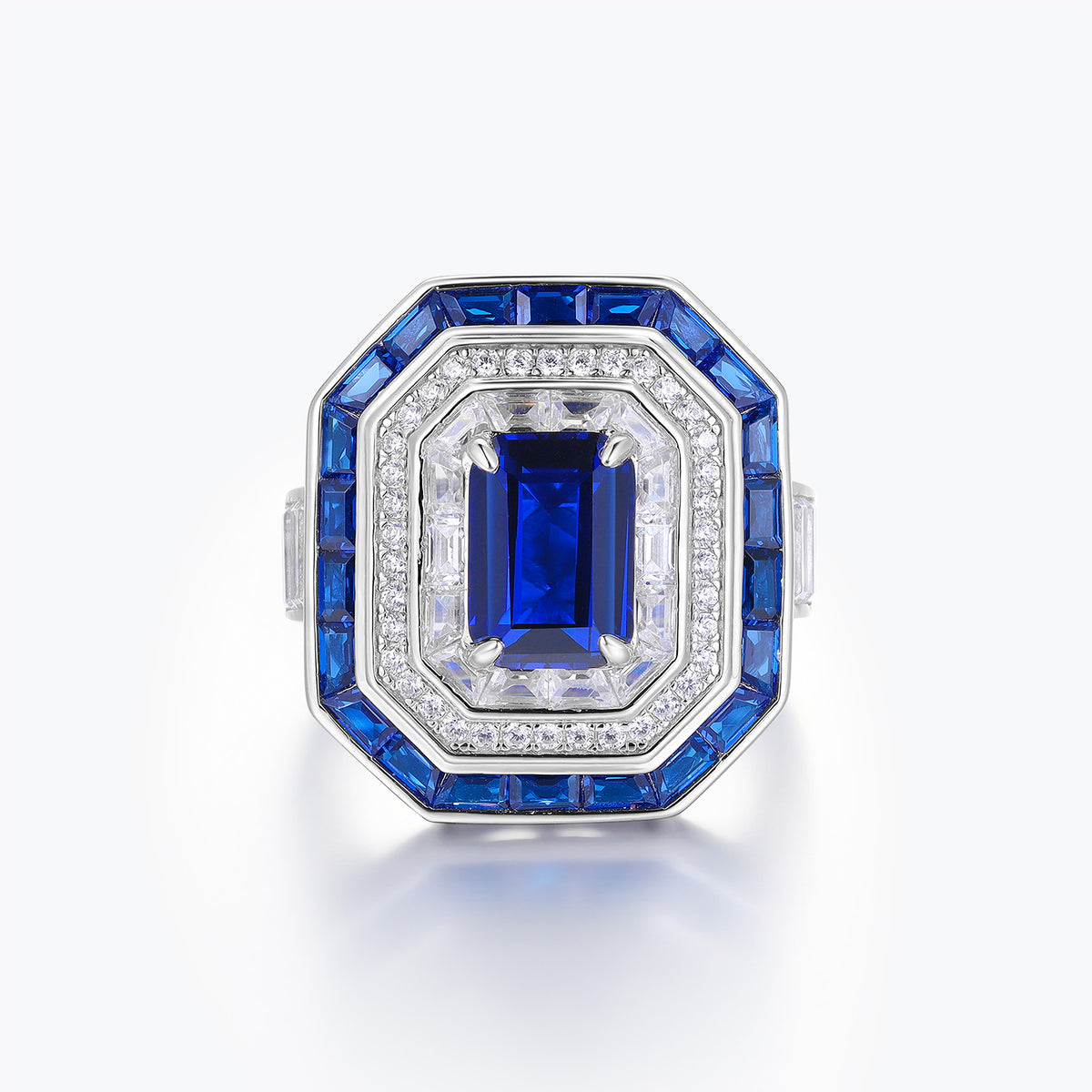 Dissoo® Classic Geometric Art Deco Sapphire Blue Engagement Ring