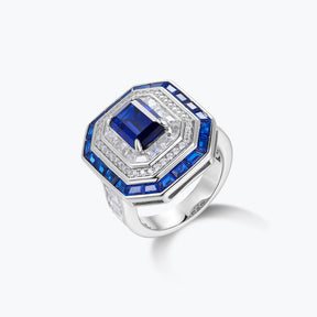 Dissoo® Classic Geometric Art Deco Sapphire Blue Engagement Ring