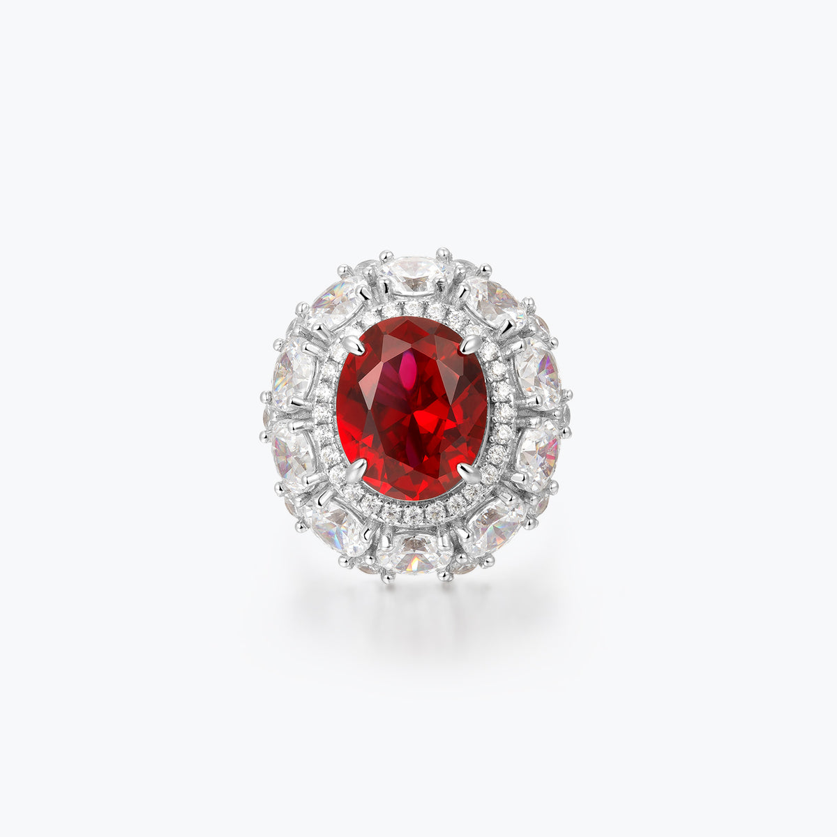 Dissoo® Ruby Red Oval Cut Flower Cluster Engagement Ring