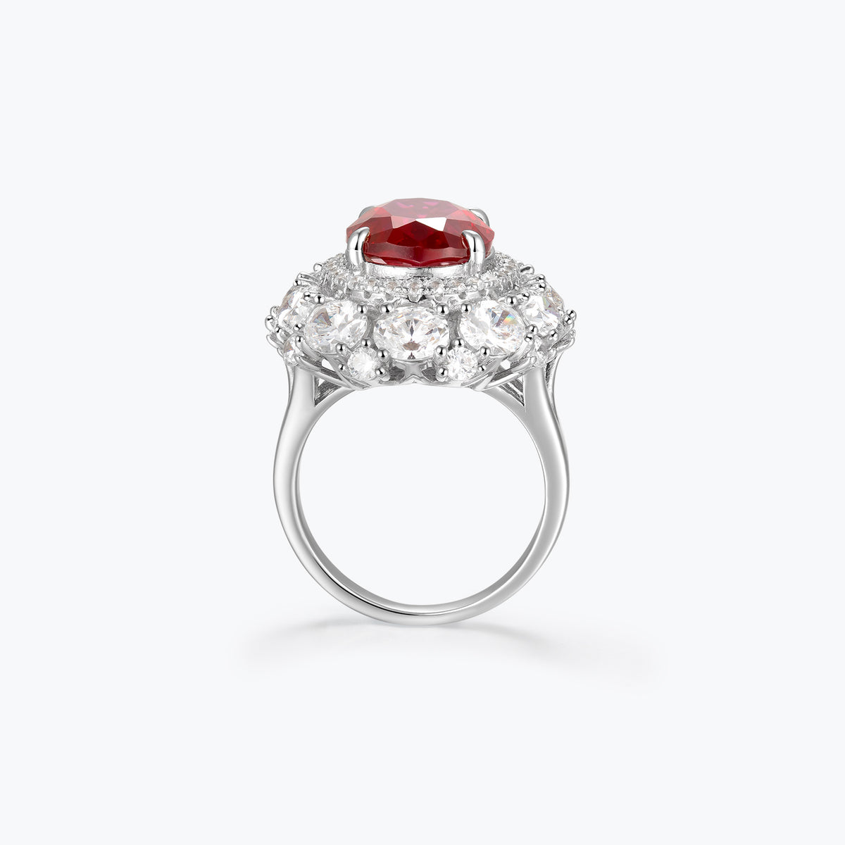 Dissoo® Ruby Red Oval Cut Flower Cluster Engagement Ring