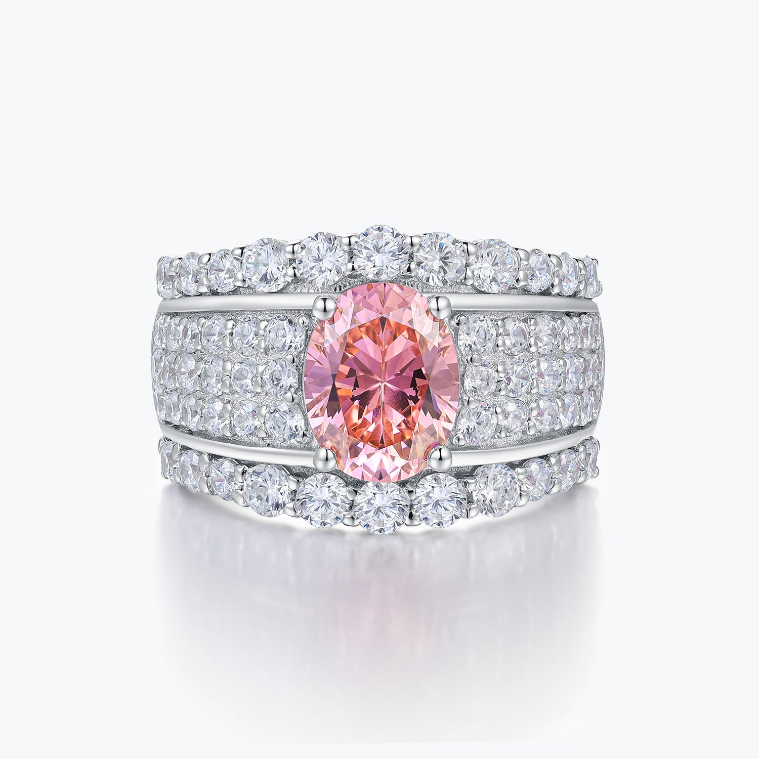 Dissoo® Orange Pink Oval Wide Pavé Cocktail Engagement Ring