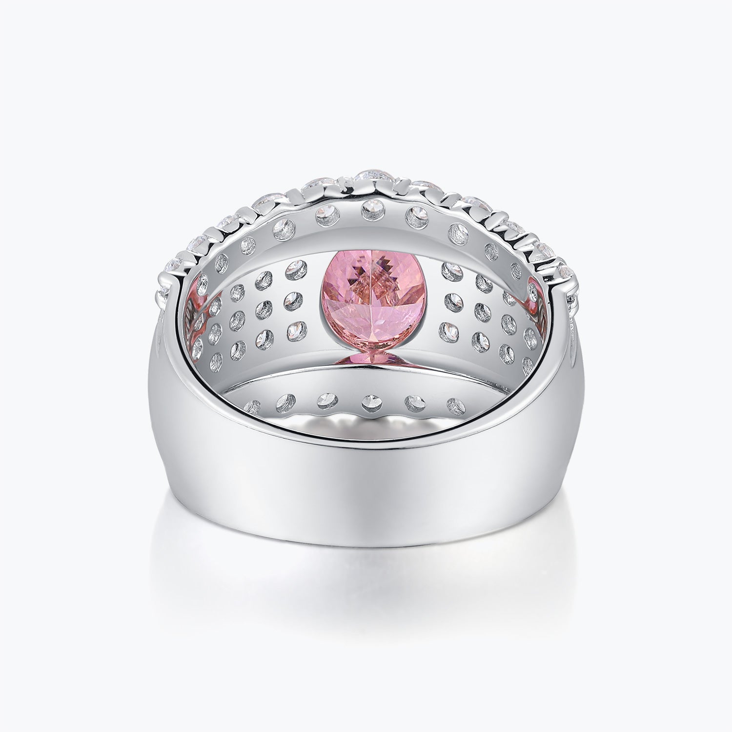 Dissoo® Orange Pink Oval Wide Pavé Cocktail Engagement Ring