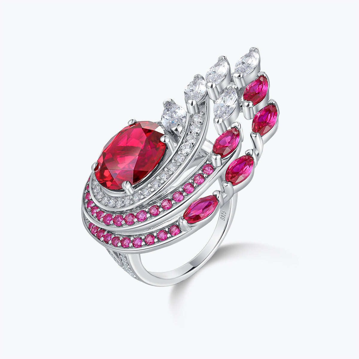 Dissoo® Dazzling Glow Cocktail Ring with 5ct Ruby Red Oval Gemstone