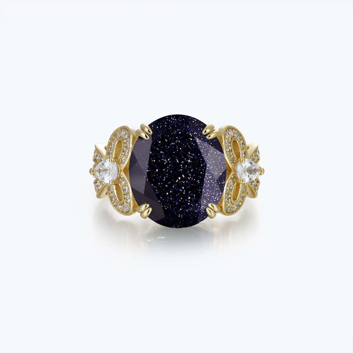 Dissoo® Bowknot Blue Goldstone Three-Stone Cocktail Engagement Ring