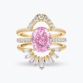 Dissoo® Oval Cut Pink Pavé Bridal Set Engagement Ring in 14K Gold Vermeil