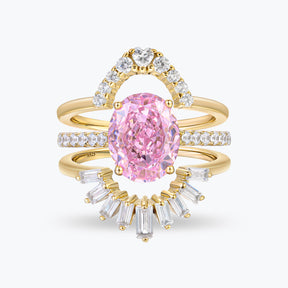 Dissoo® Oval Cut Pink Pavé Bridal Set Engagement Ring in 14K Gold Vermeil