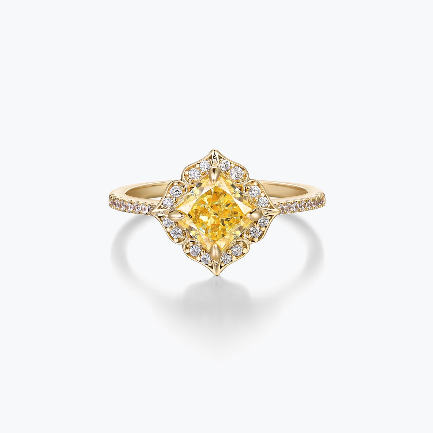 Vintage Floral Cushion Cut Yellow Gemstone Engagement Ring Set