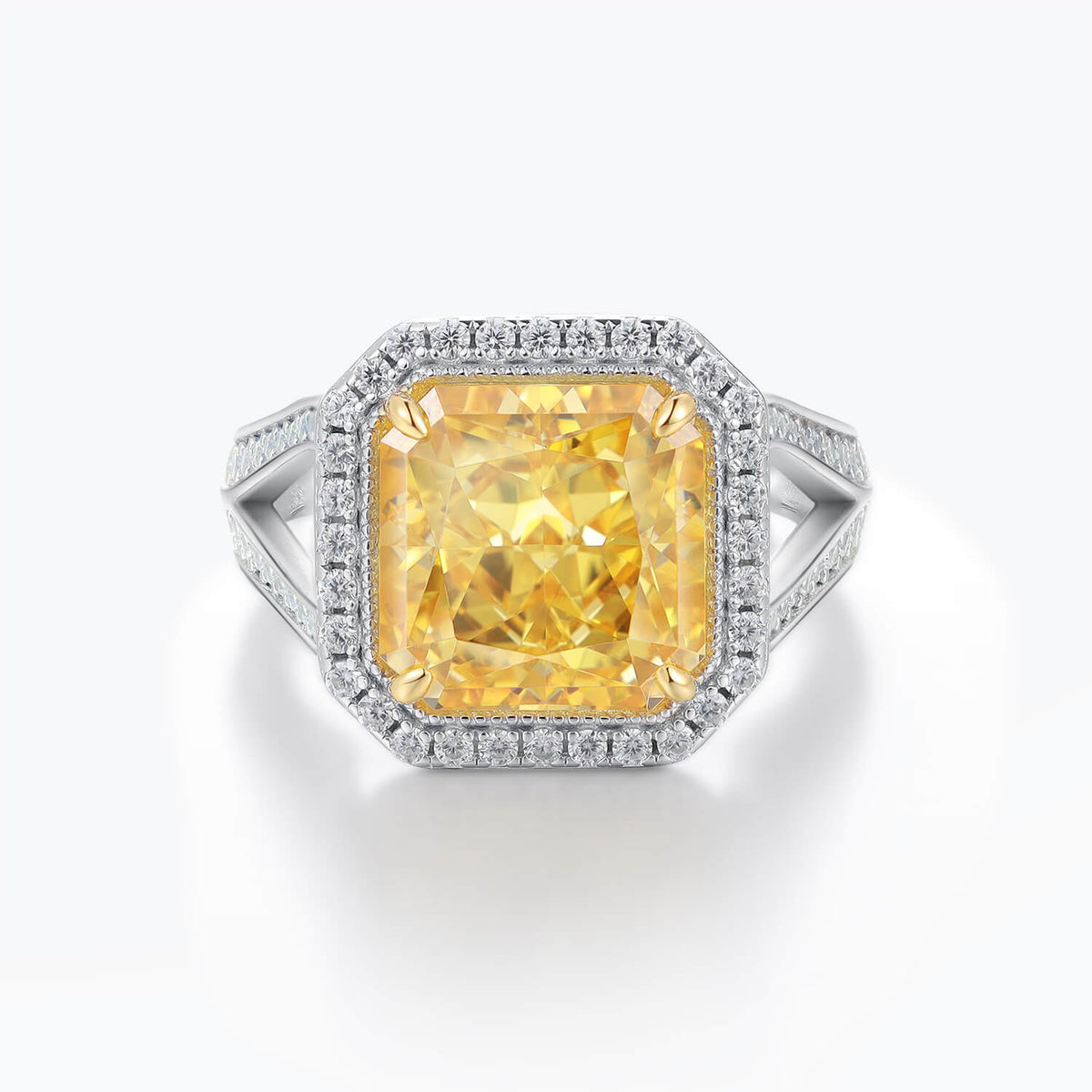 Dissoo® Yellow 5-Carat Radiant Cut Split-Shank Sterling Silver Cocktail Ring