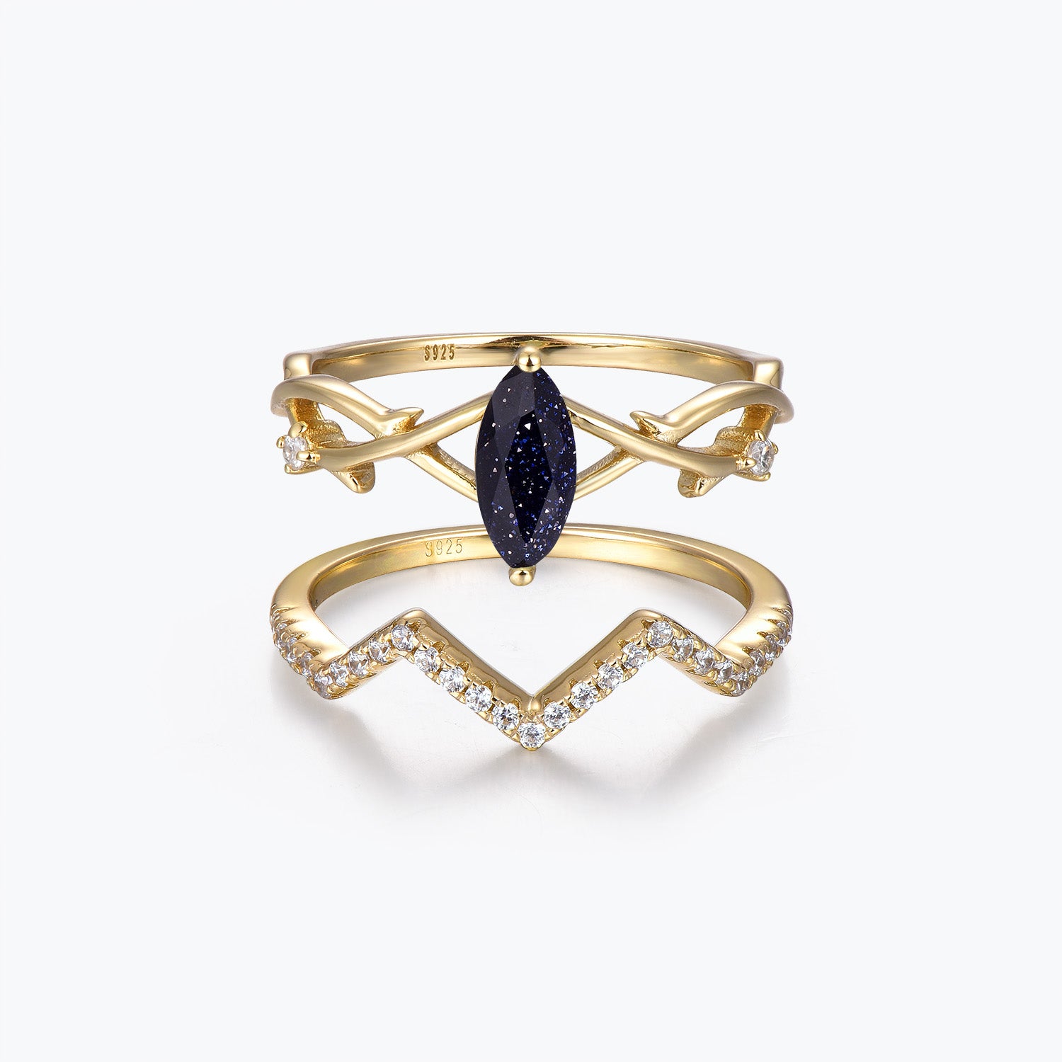 Dissoo® Winding Willow Marquise Blue Goldstone Brautset Verlobungsring