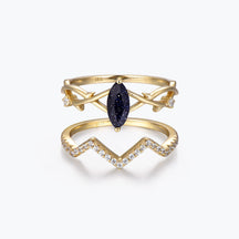 Dissoo® Winding Willow Marquise Blue Goldstone Bridal Set Engagement Ring