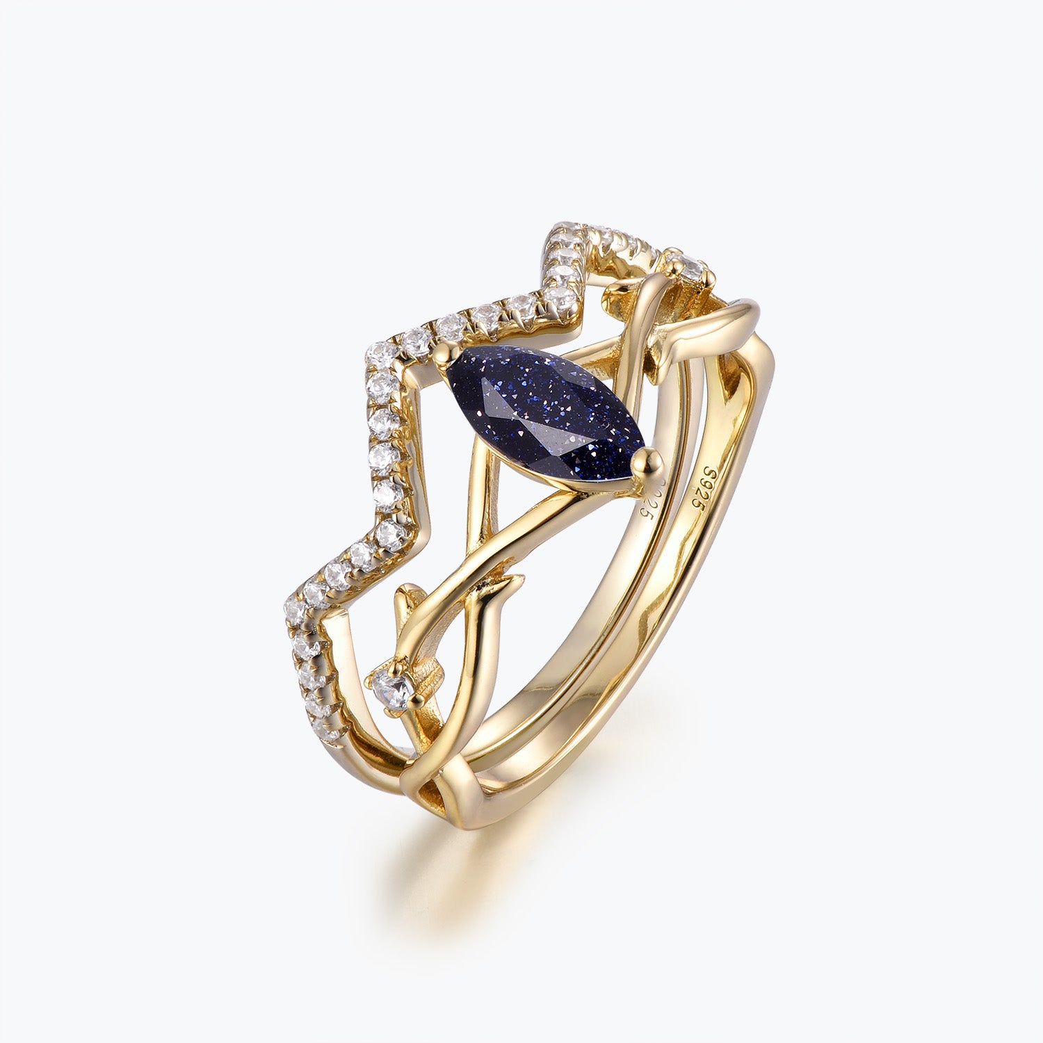 Dissoo® Winding Willow Marquise Blue Goldstone Brautset Verlobungsring