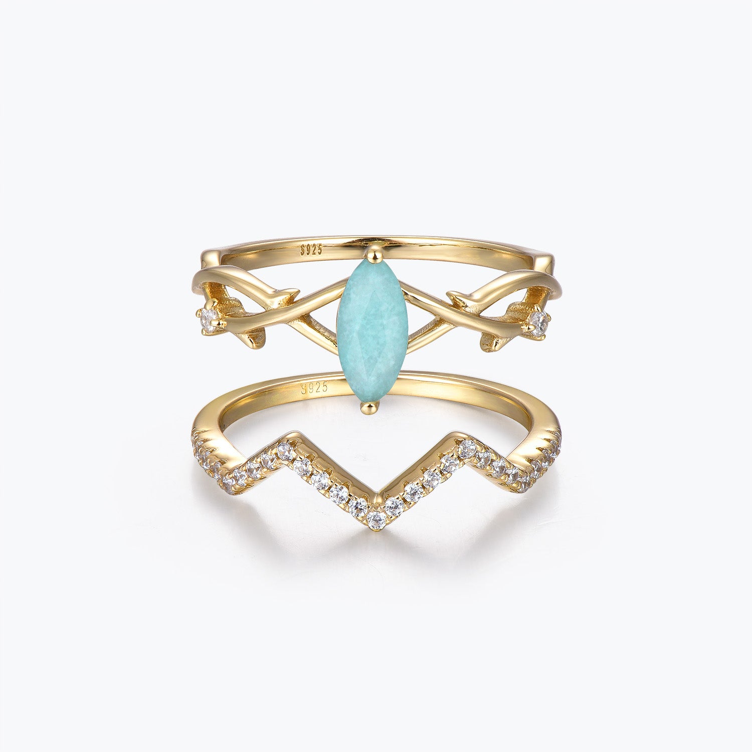 Winding Willow Marquise Cut Amazonite Bridal Set Engagement Ring