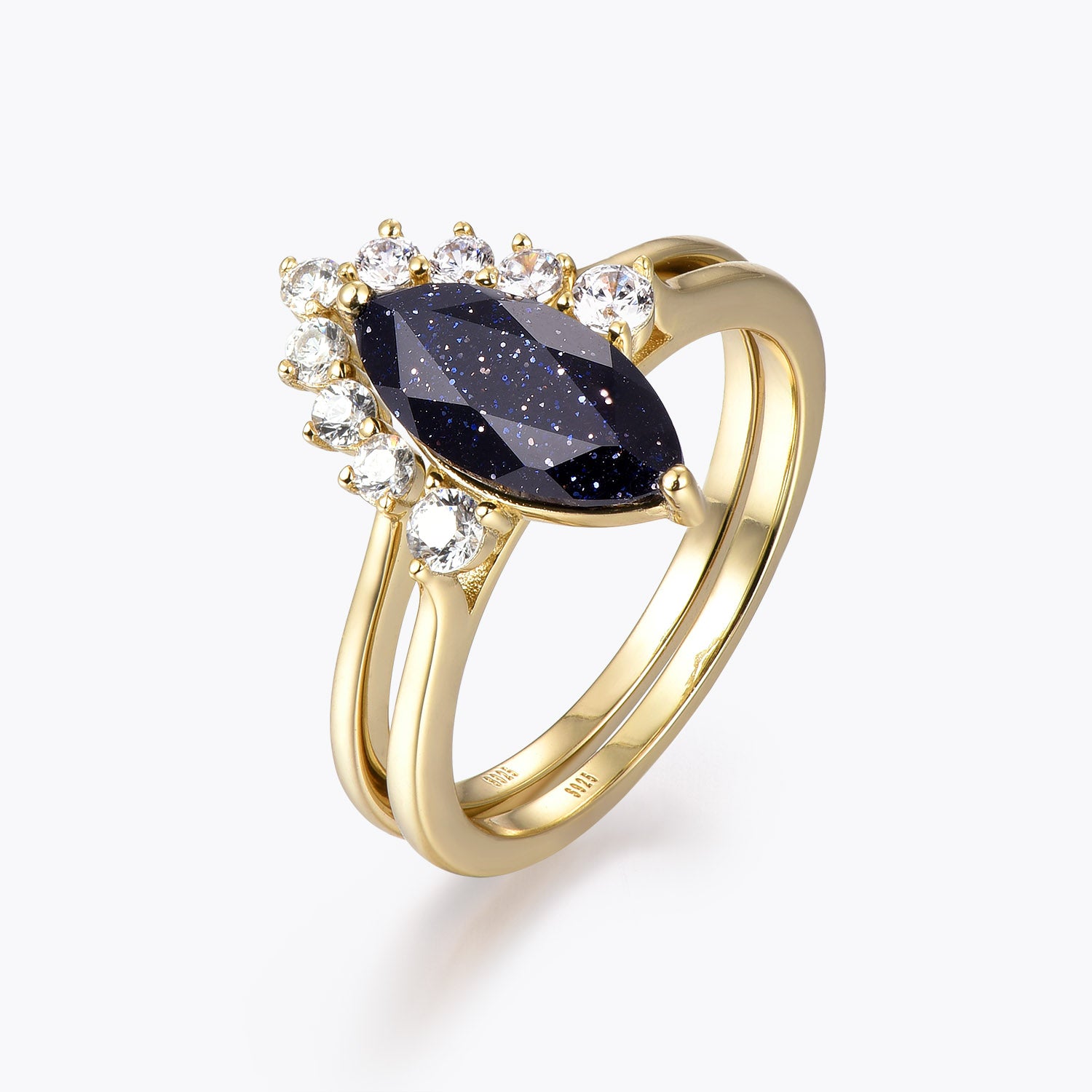 Dissoo® Marquise Three-stone Blue Goldstone Bridal Set