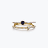 Dissoo® Round Bezel Pavé Split Shank Blue Goldstone Engagement Ring
