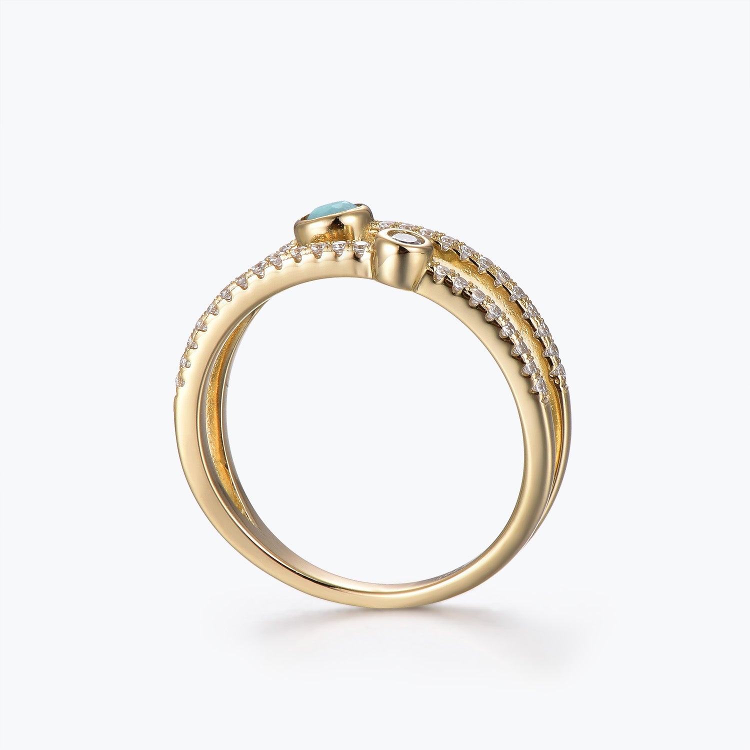 Dissoo® Round Bezel Pavé Split Shank Amazonite Engagement Ring
