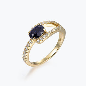 Dissoo® Gold Oval Split-Shank Pavé Blue Goldstone Engagement Ring