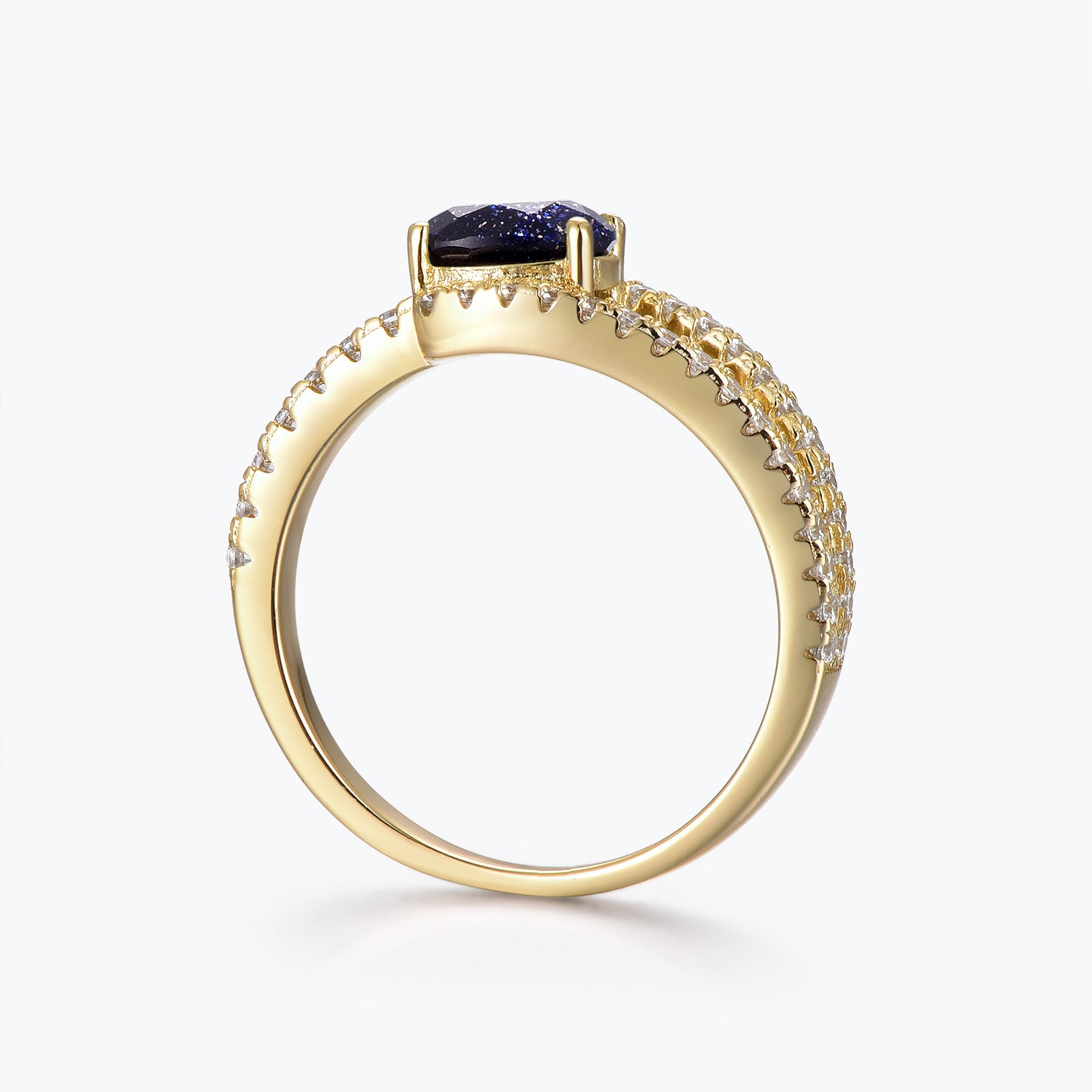 Dissoo® Gold Oval Split-Shank Pavé Blue Goldstone Engagement Ring