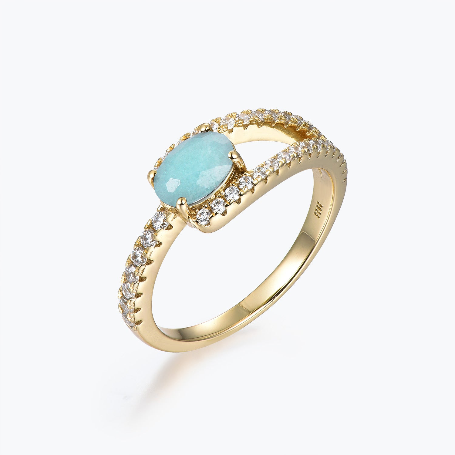Dissoo® Gold Oval Split-Shank Pavé Amazonite Verlobungsring