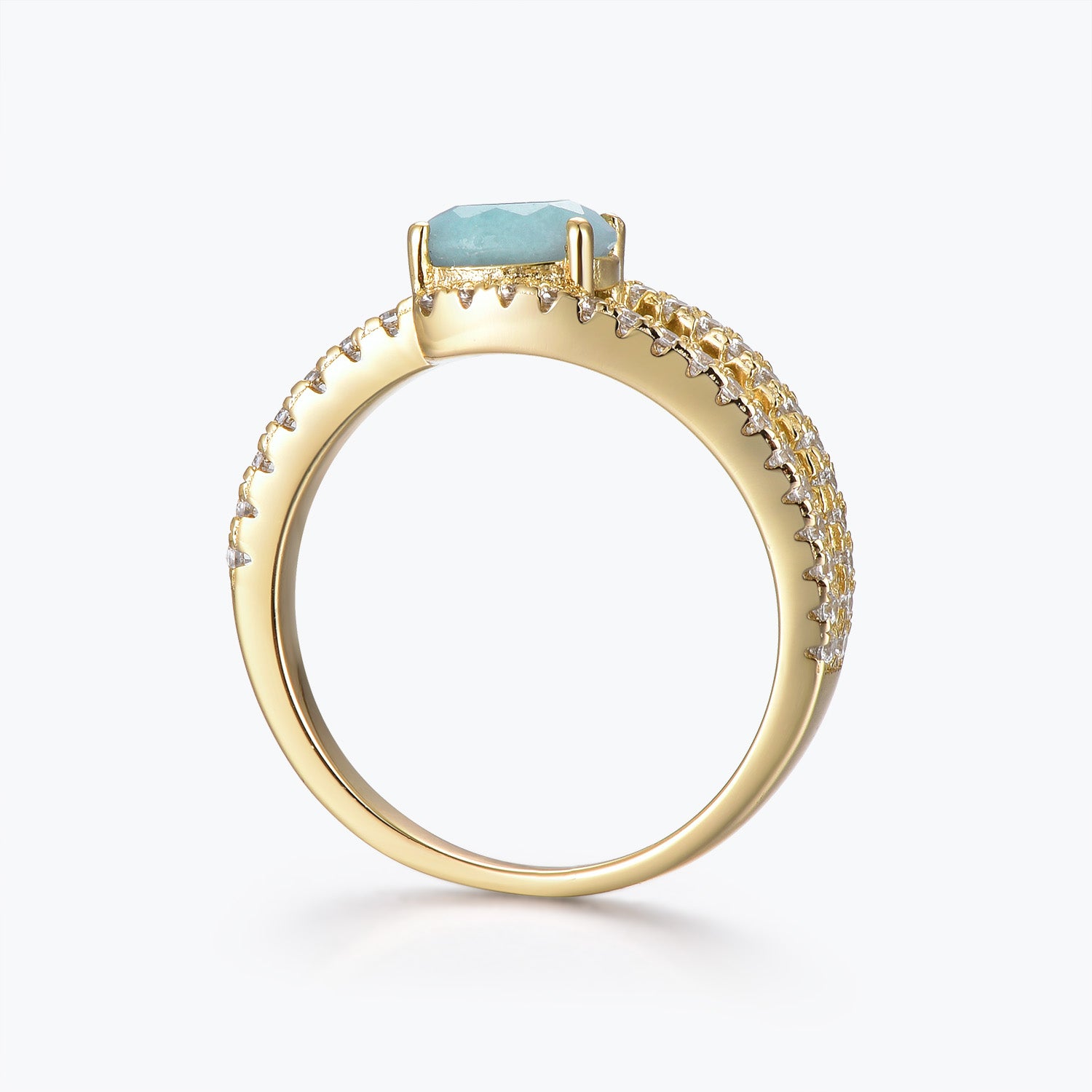 Dissoo® Gold Oval Split-Shank Pavé Amazonite Verlobungsring