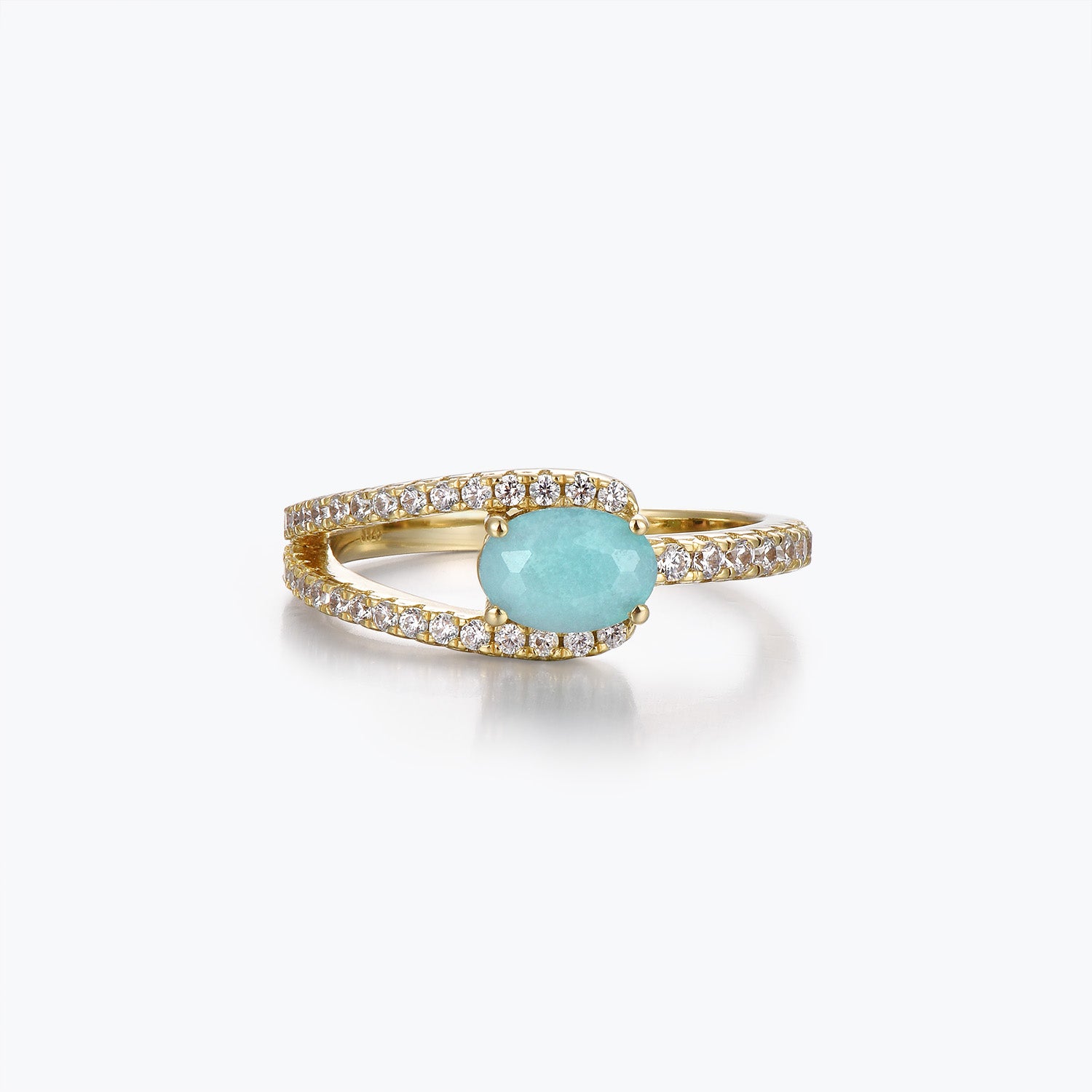 Dissoo® Gold Oval Split-Shank Pavé Amazonite Verlobungsring