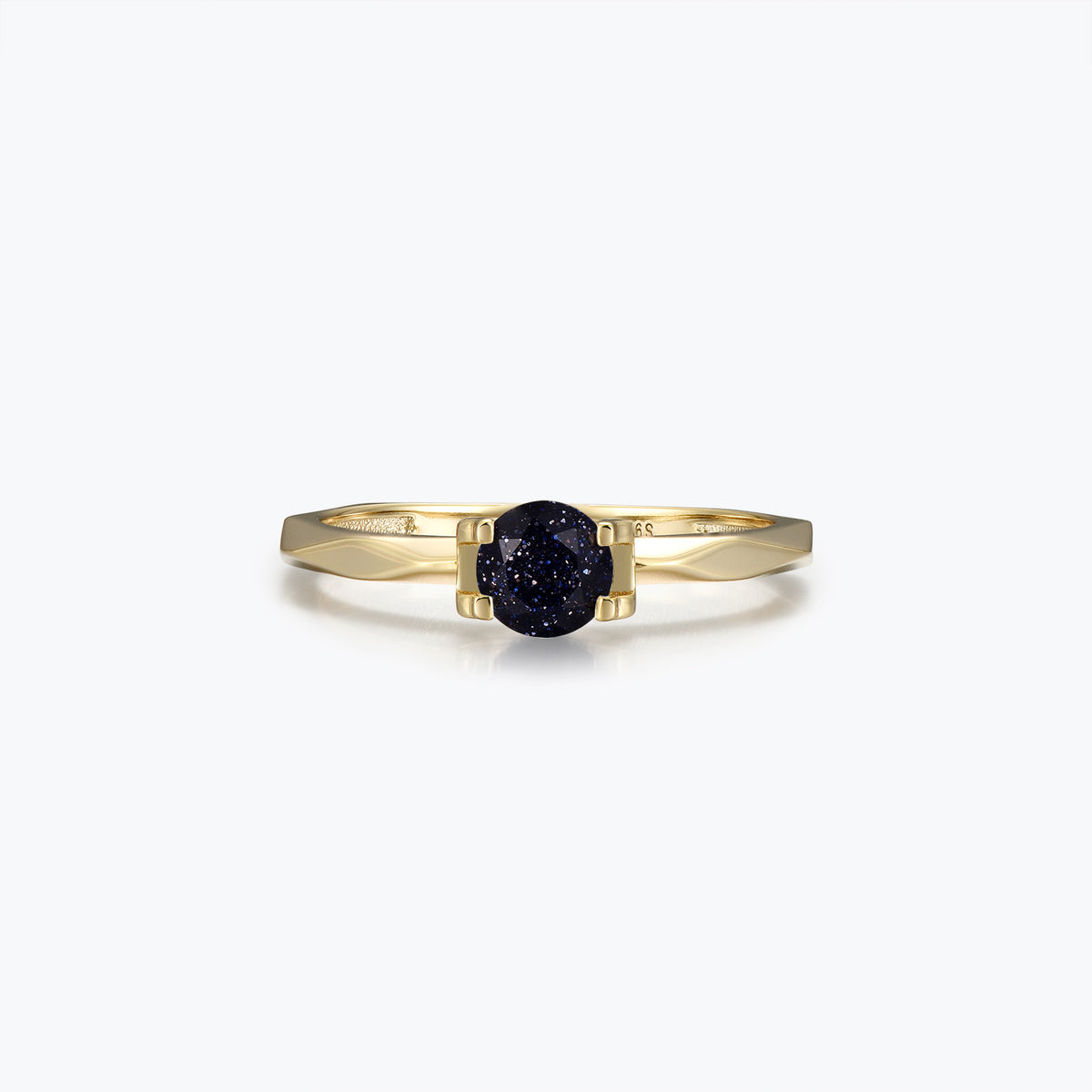 Dissoo® Gold Round Multi-faceted Blue Goldstone Engagement Wedding Ring