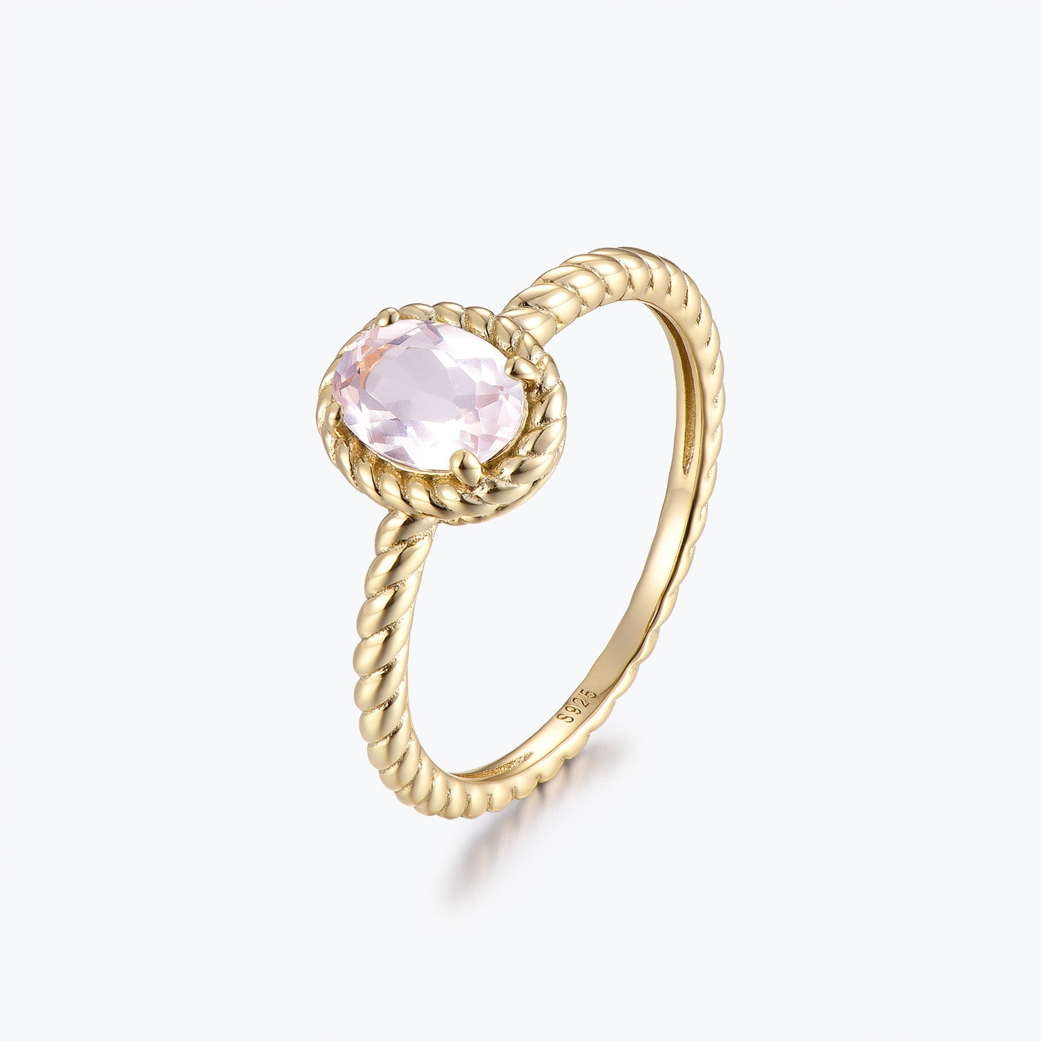 Bague de fiançailles solitaire ovale rose torsadée Dissoo® en or
