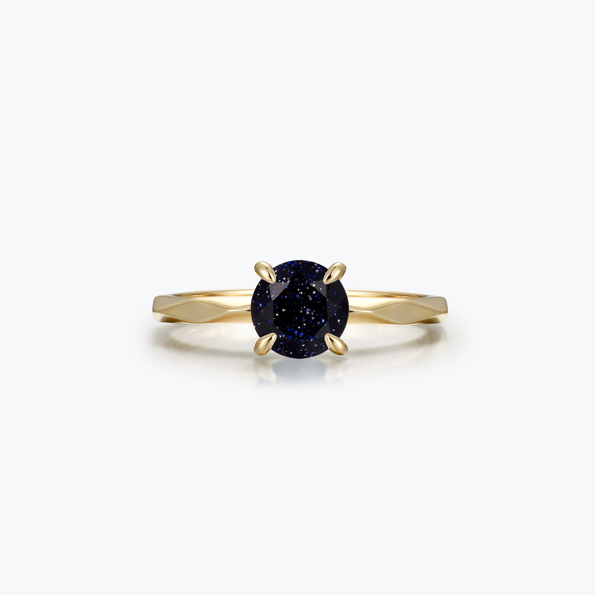 Dissoo® Gold Round Blue Goldstone Multi-faceted Engagement Wedding Ring