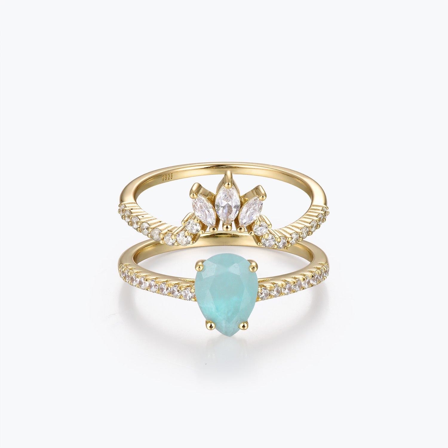Dissoo® Pear Amazonite Semi-Eternity Ring Set with Soleil Curved Stacked Ring