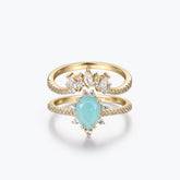 Dissoo® Pear Floral Amazonite Semi-Eternity Ring Set with Curved Stacked Ring