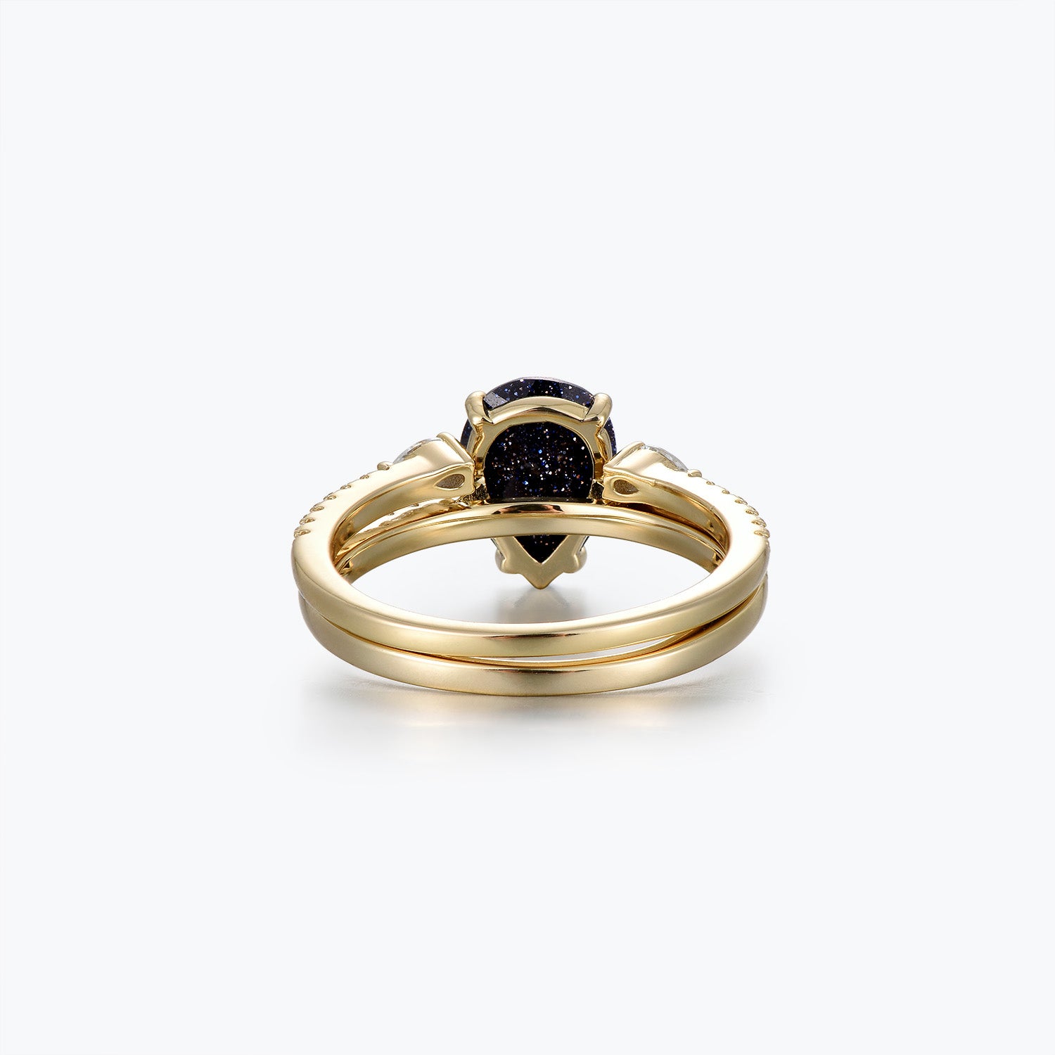 Pear Cut Eternity Stackable Blue Goldstone Bridal Set Ring