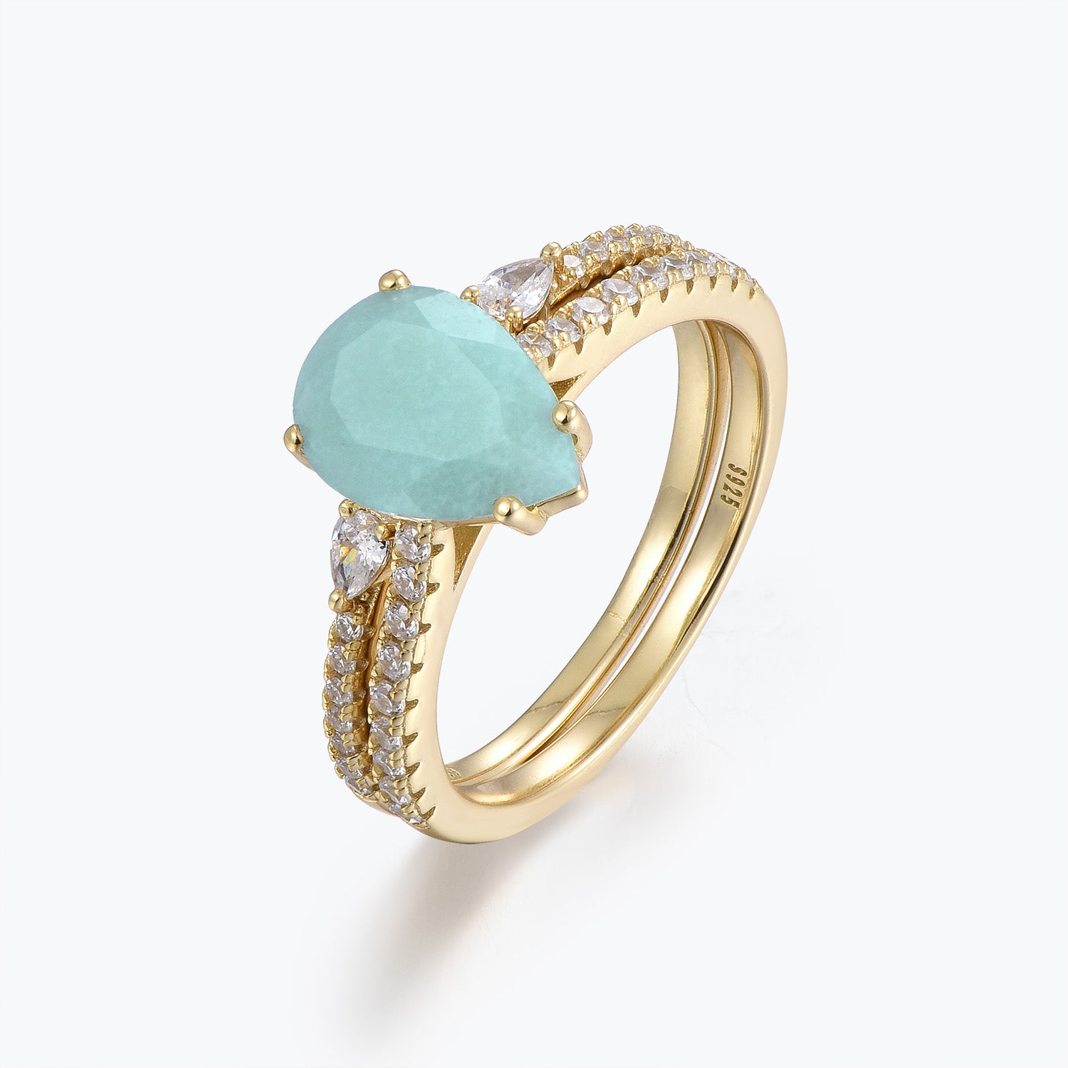 Pear Cut Eternity Stackable Amazonite Bridal Set Ring