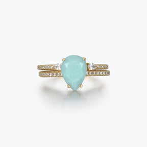Dissoo® Pear Eternity Stackable Amazonite Bridal Set Ring in Gold Vermeil