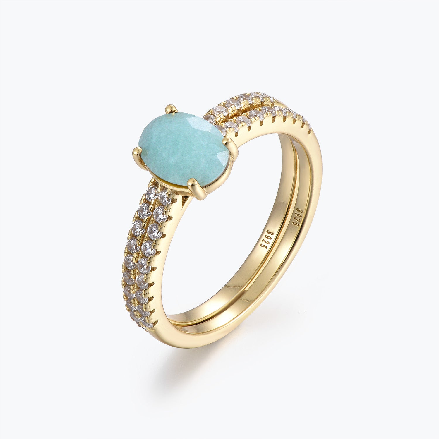 Classic Oval Cut Amazonite Bridal Set Ring