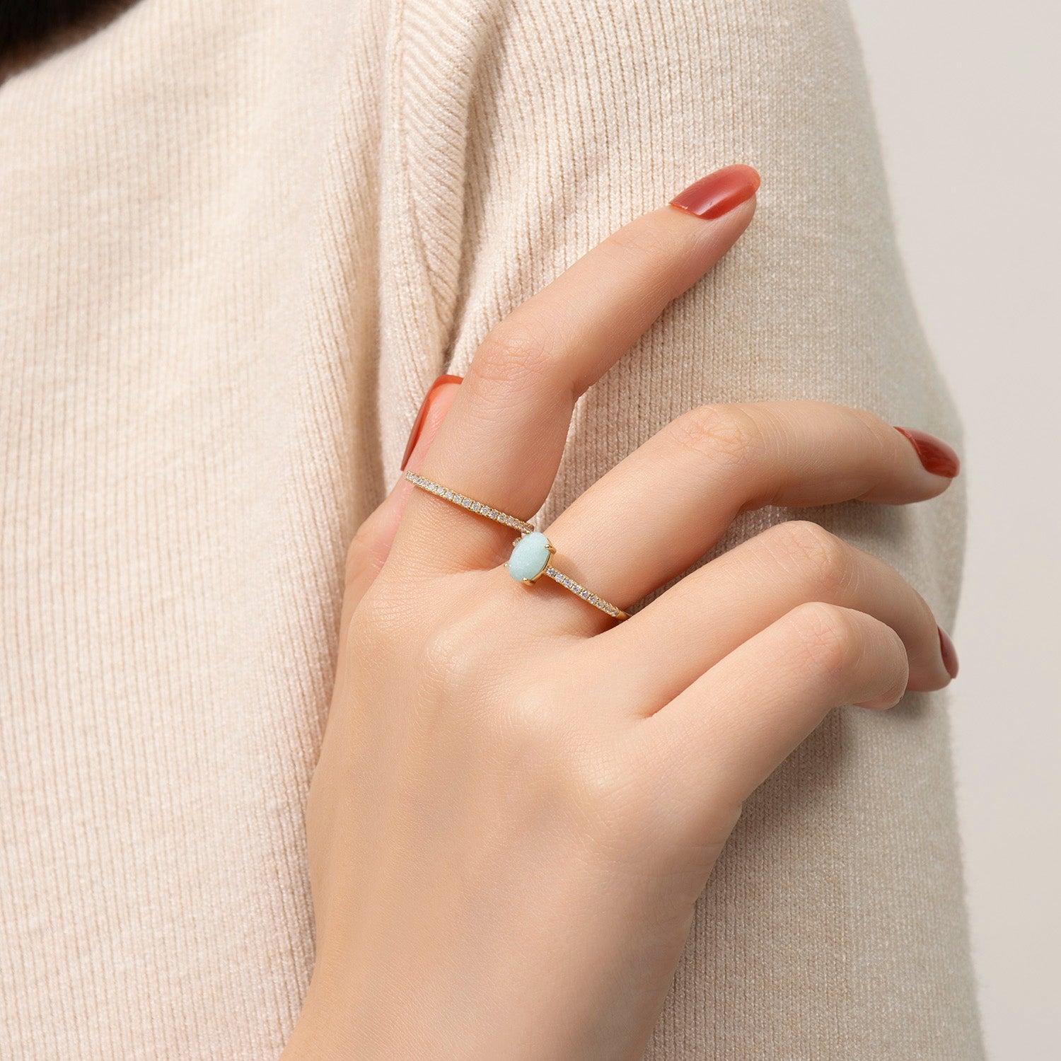 Classic Oval Cut Amazonite Bridal Set Ring