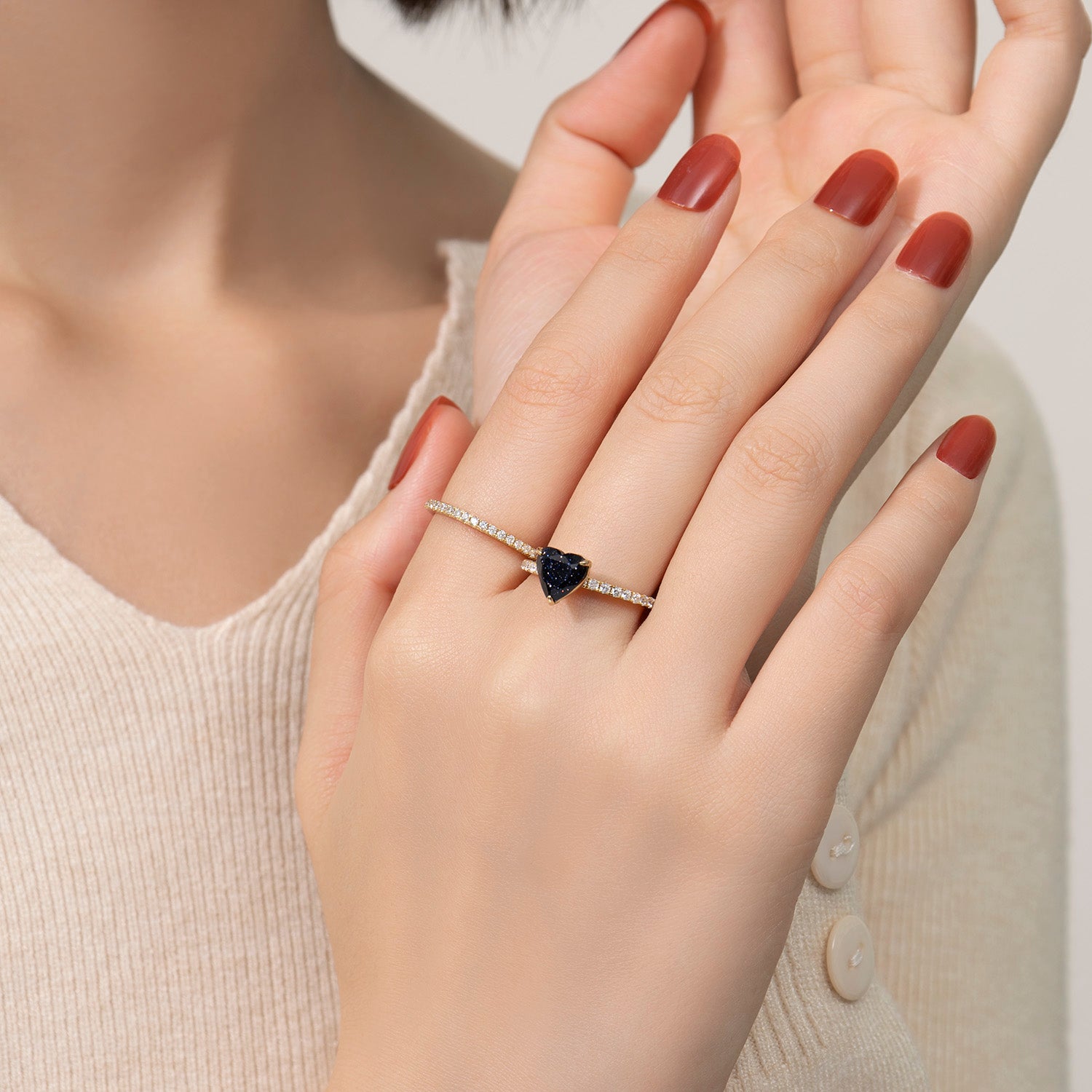 Parure de mariée Dissoo® Cœur Éternité Pierre de Soleil Bleue en vermeil