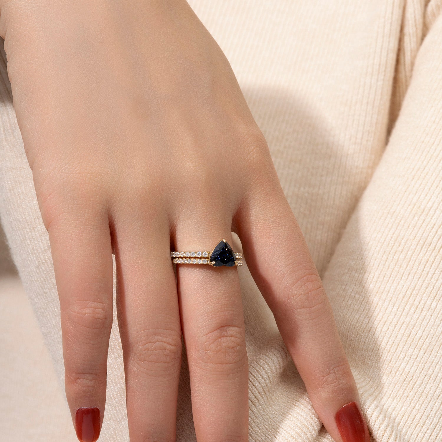 Parure de mariée Dissoo® Cœur Éternité Pierre de Soleil Bleue en vermeil