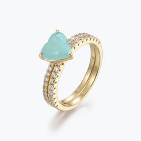 Dissoo® Heart Eternity Amazonite Bridal Set Ring in Gold Vermeil