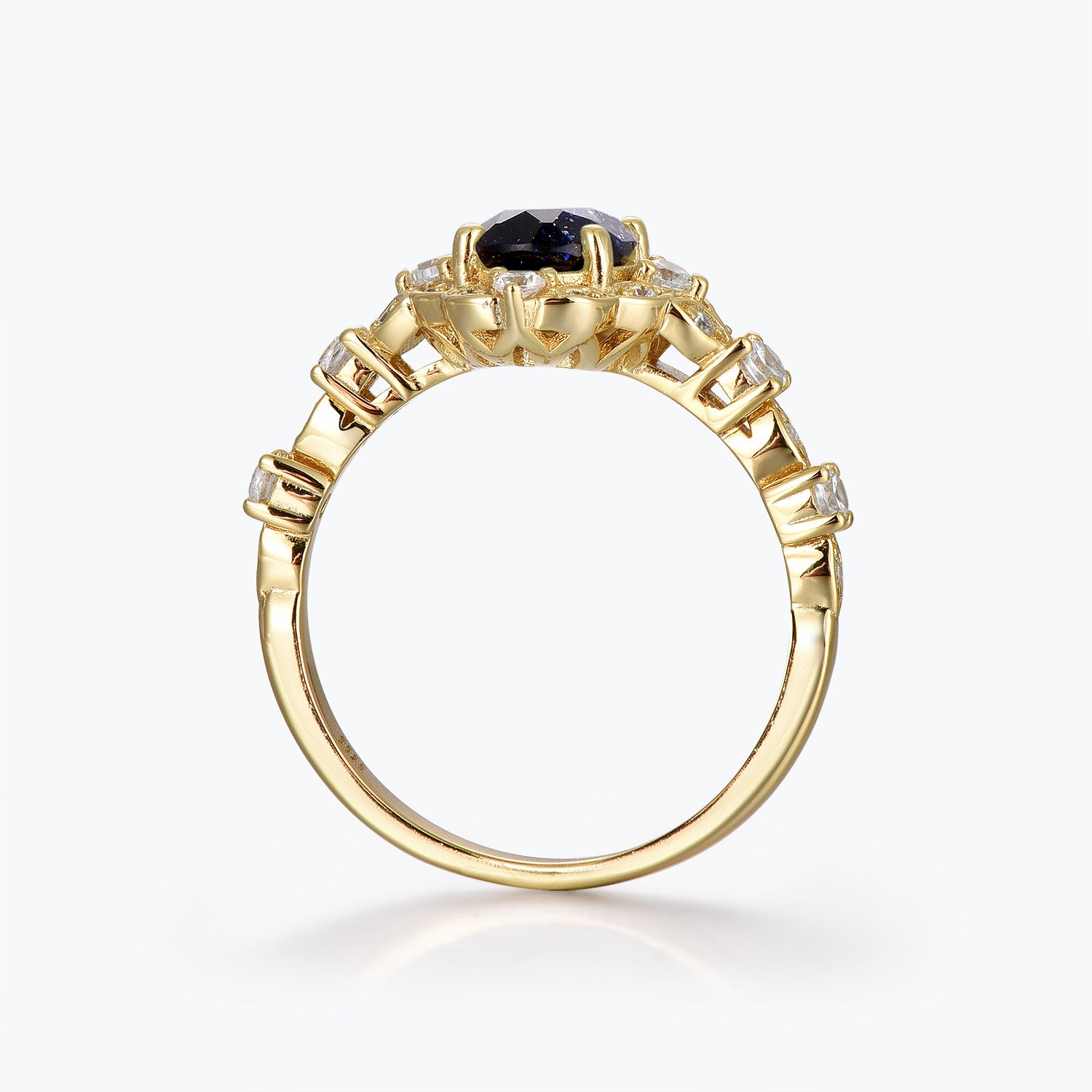 Timeless Oval Blue Goldstone Halo Bridal Set