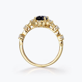 Dissoo® Oval Halo Blue Goldstone Bridal Set with Curved Versailles Moissanite Ring