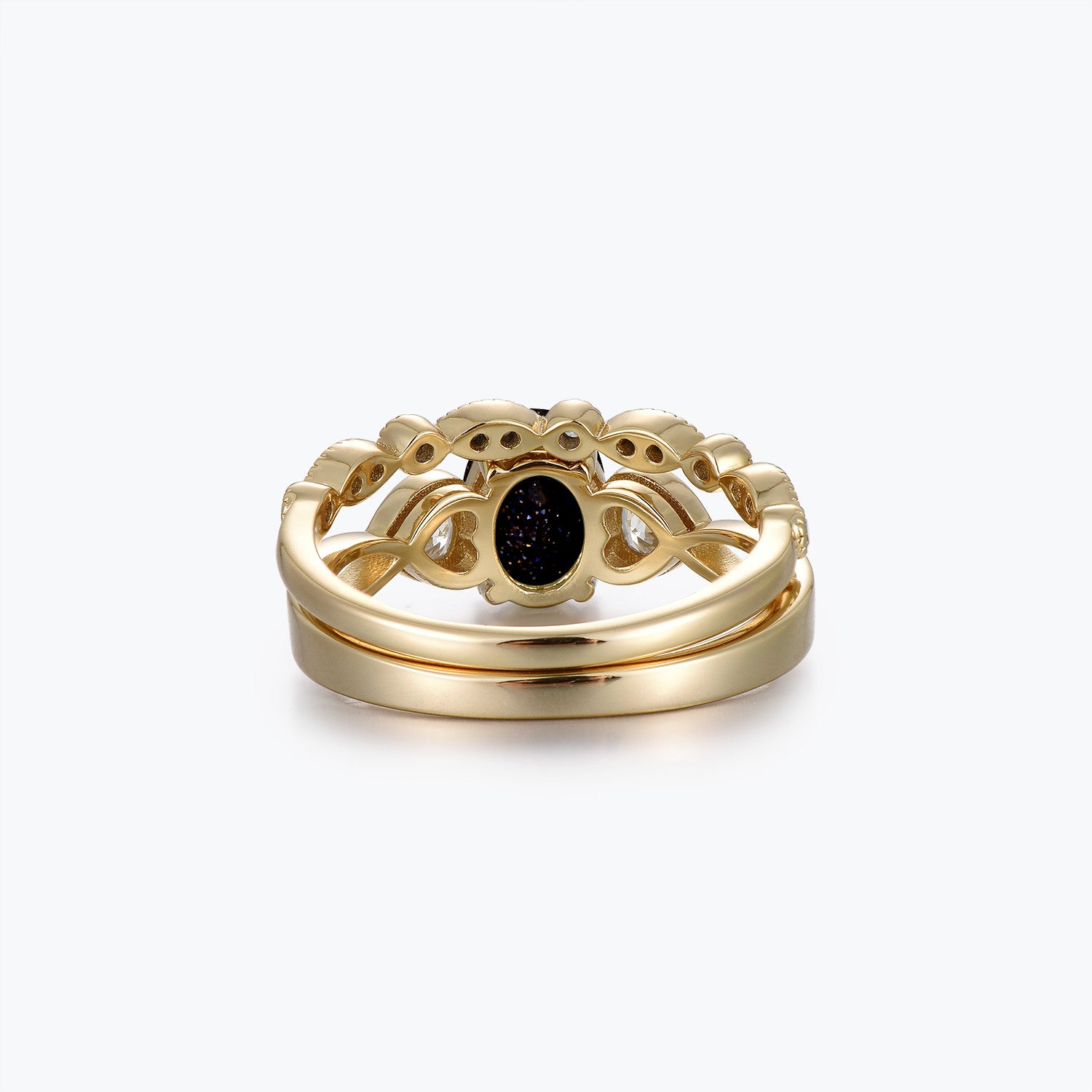 Timeless Oval Blue Goldstone Halo Bridal Set