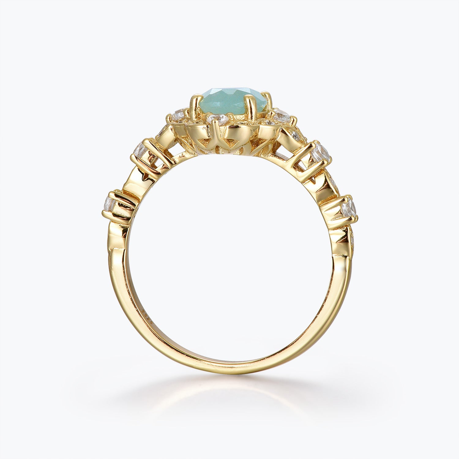 Dissoo® Ovales Halo-Brautset aus Amazonit mit gebogenem Versailles-Moissanit-Ring