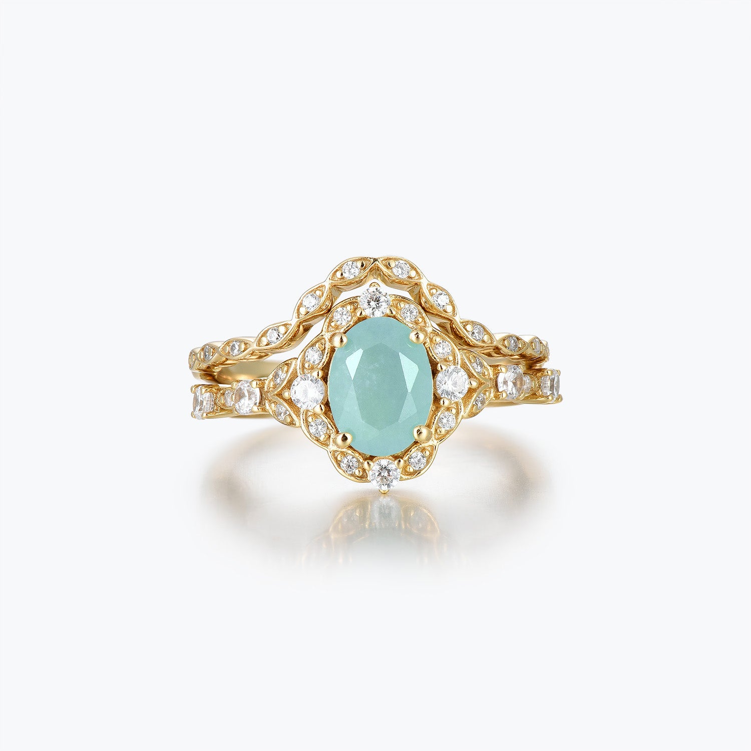 Timeless Oval Cut Amazonite Halo Bridal Set