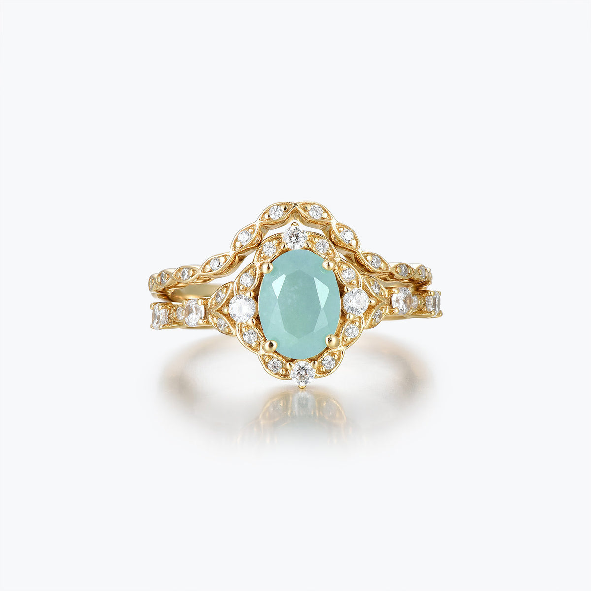 Dissoo® Oval Halo Amazonite Bridal Set with Curved Versailles Moissanite Ring