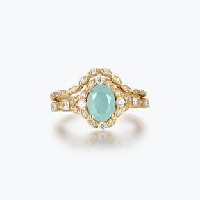 Dissoo® Oval Halo Amazonite Bridal Set with Curved Versailles Moissanite Ring