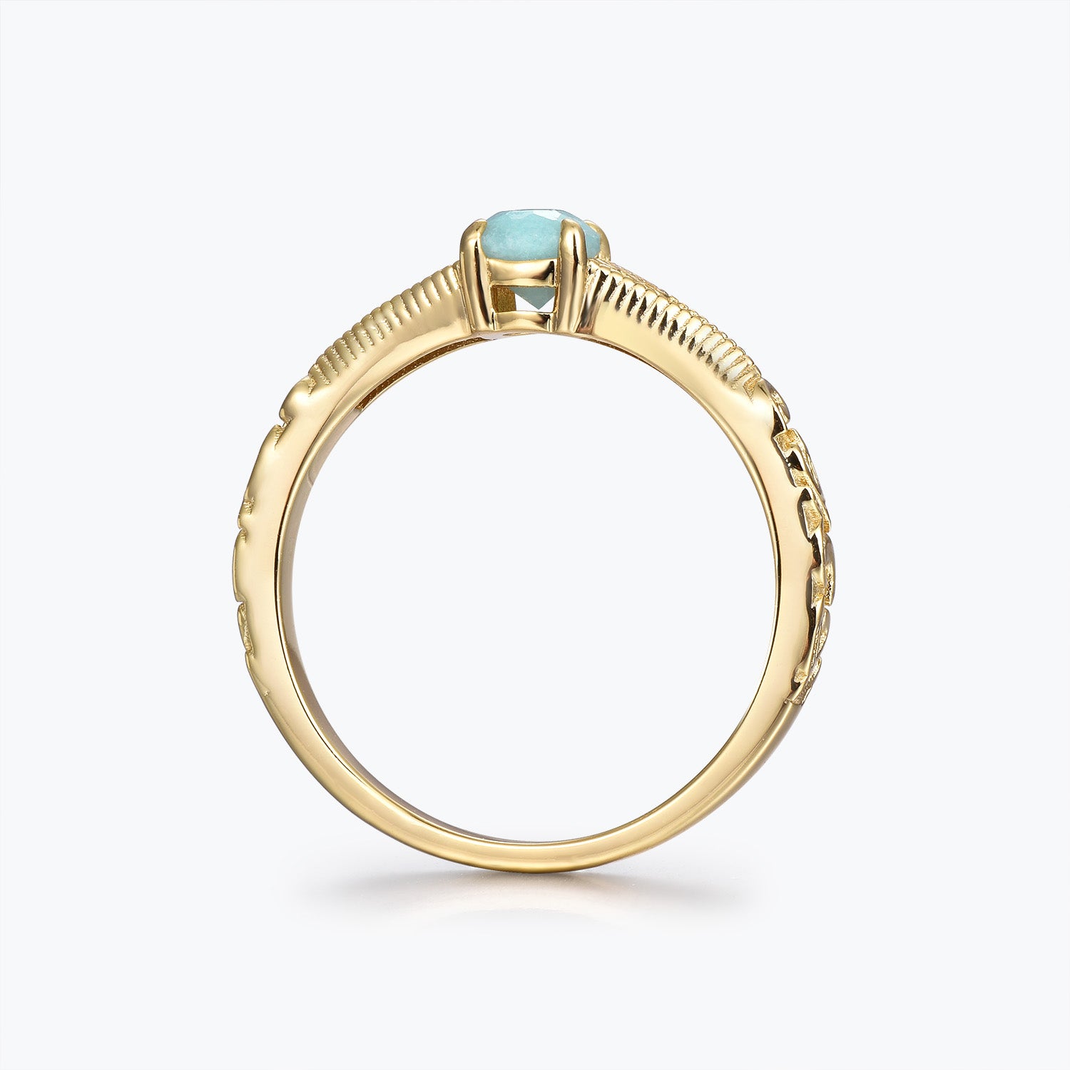 Engraved Pattern Round Cut Amazonite Bridal Set