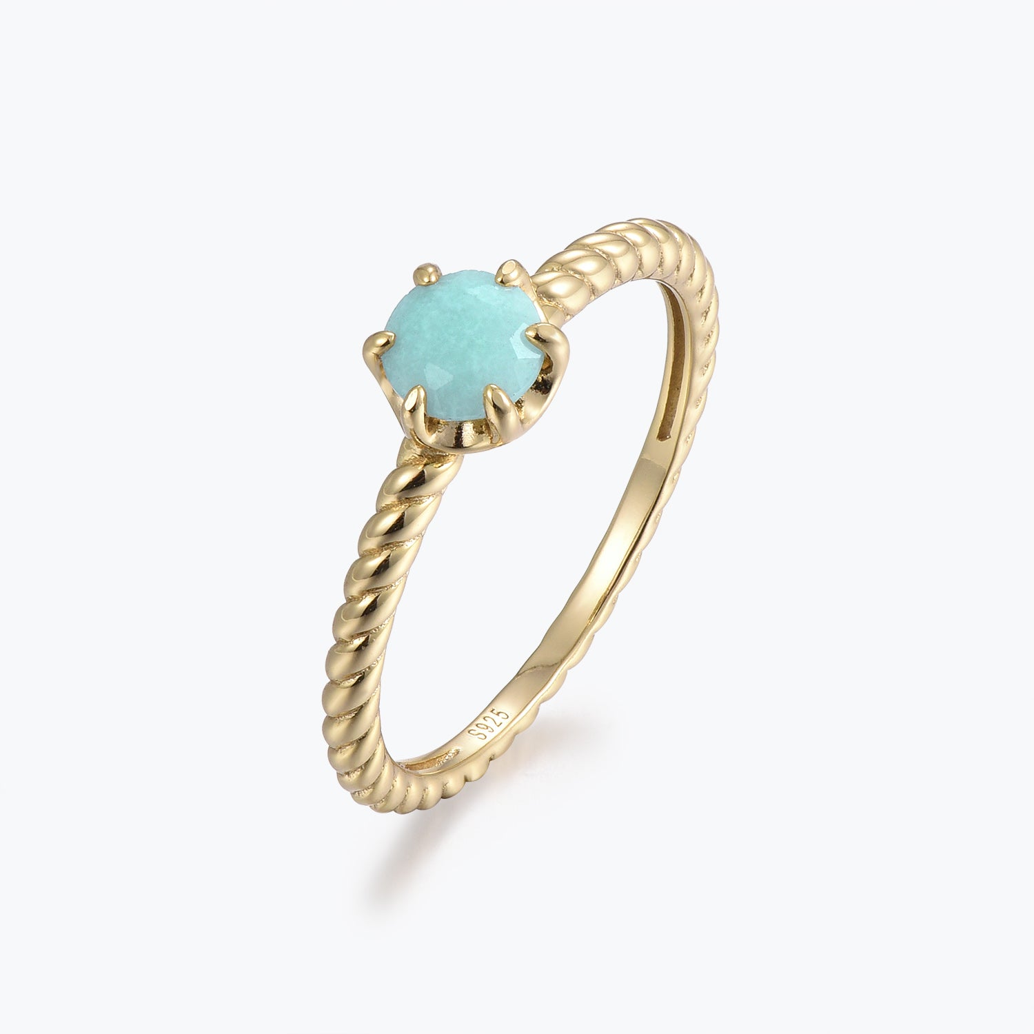 Dissoo® Round Solitaire Amazonite Twisted Engagement Ring in Gold Vermeil