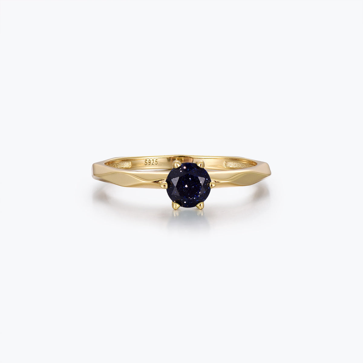 Dissoo® Round Solitaire Blue Goldstone Multi-faceted Engagement Ring