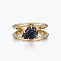 Dissoo® Pear Split-Shank Gold Blue Goldstone Engagement ring