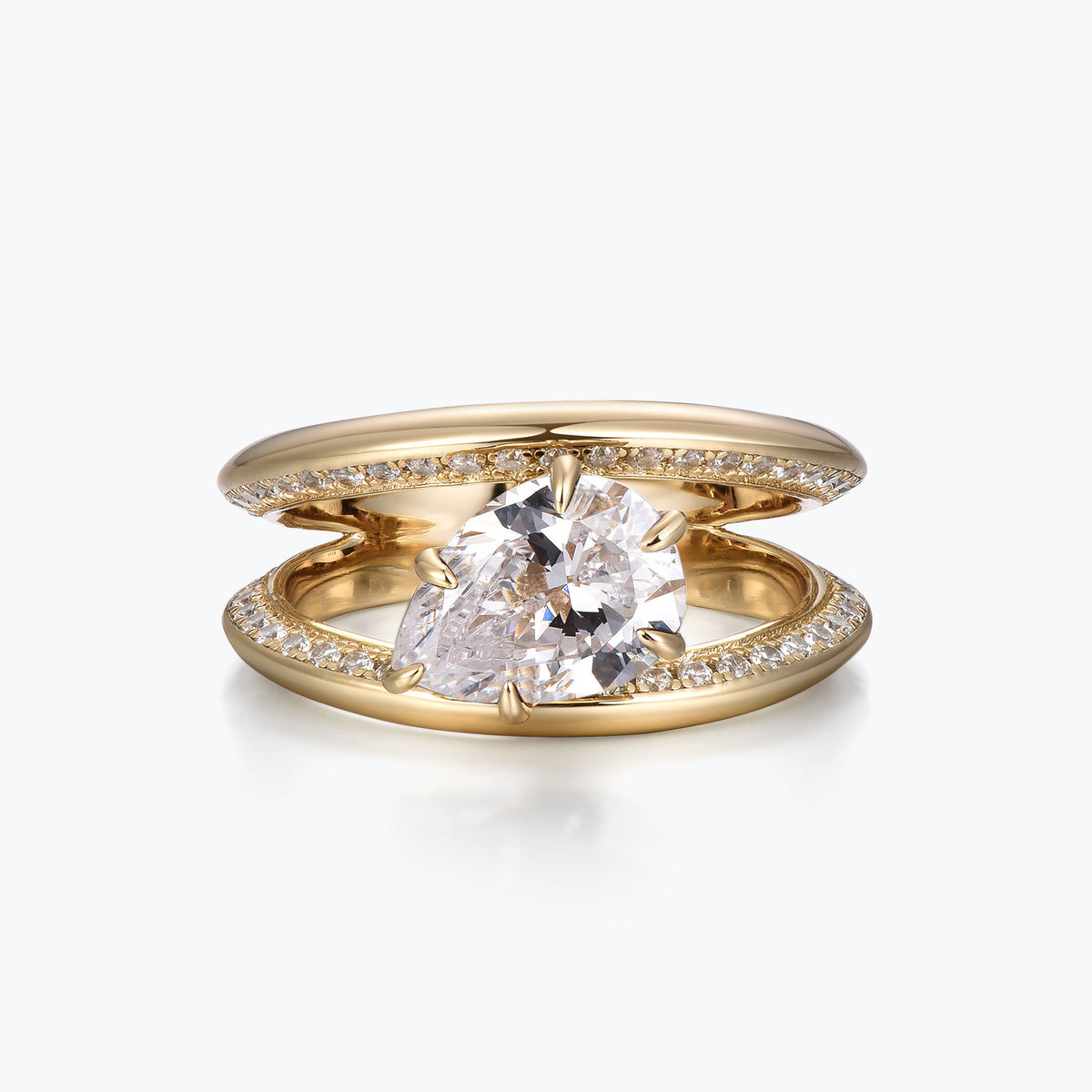 Dissoo® Pear Split-Shank Gold Moissanite Engagement ring