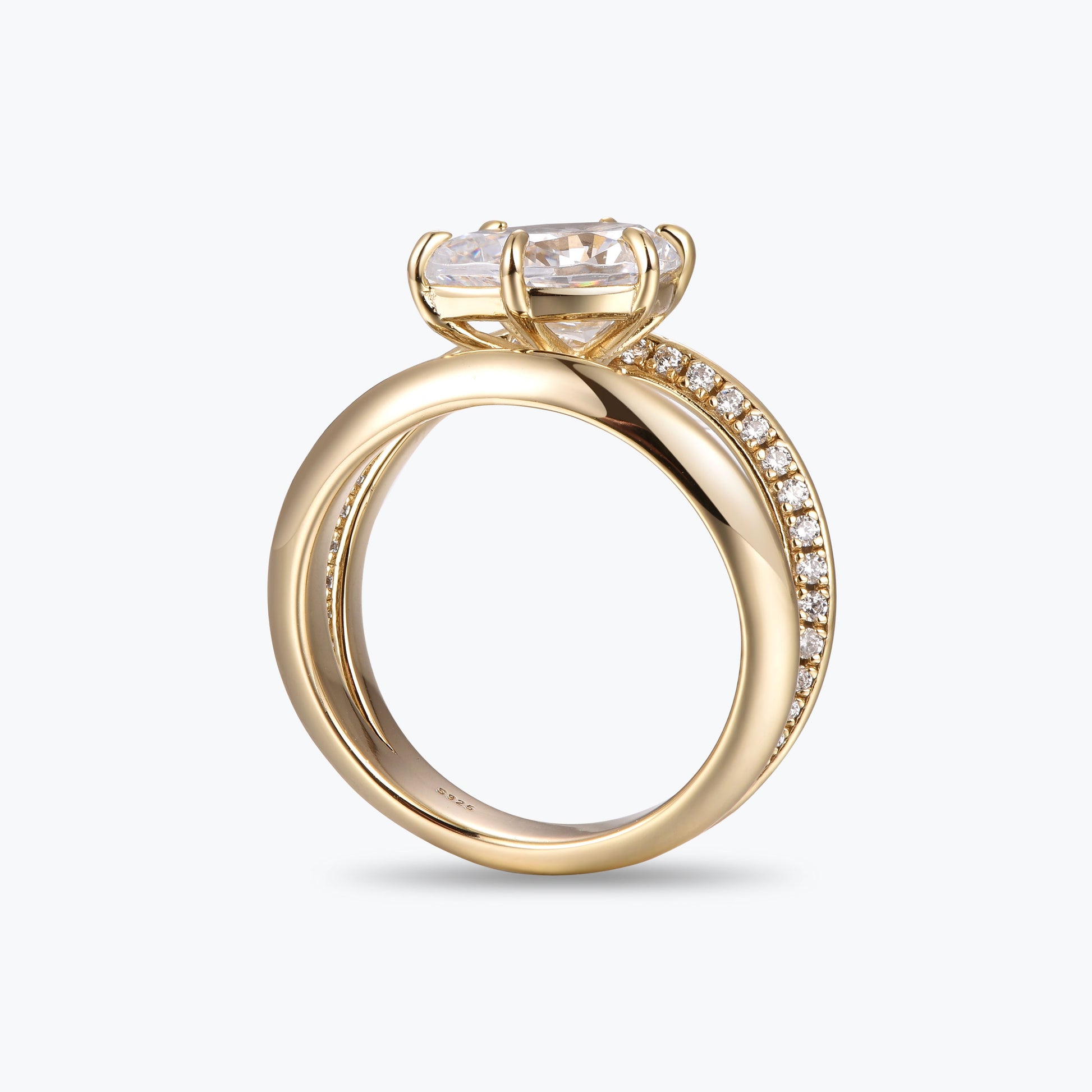 Bague de fiançailles Dissoo® en or et moissanite, forme poire, anneau fendu